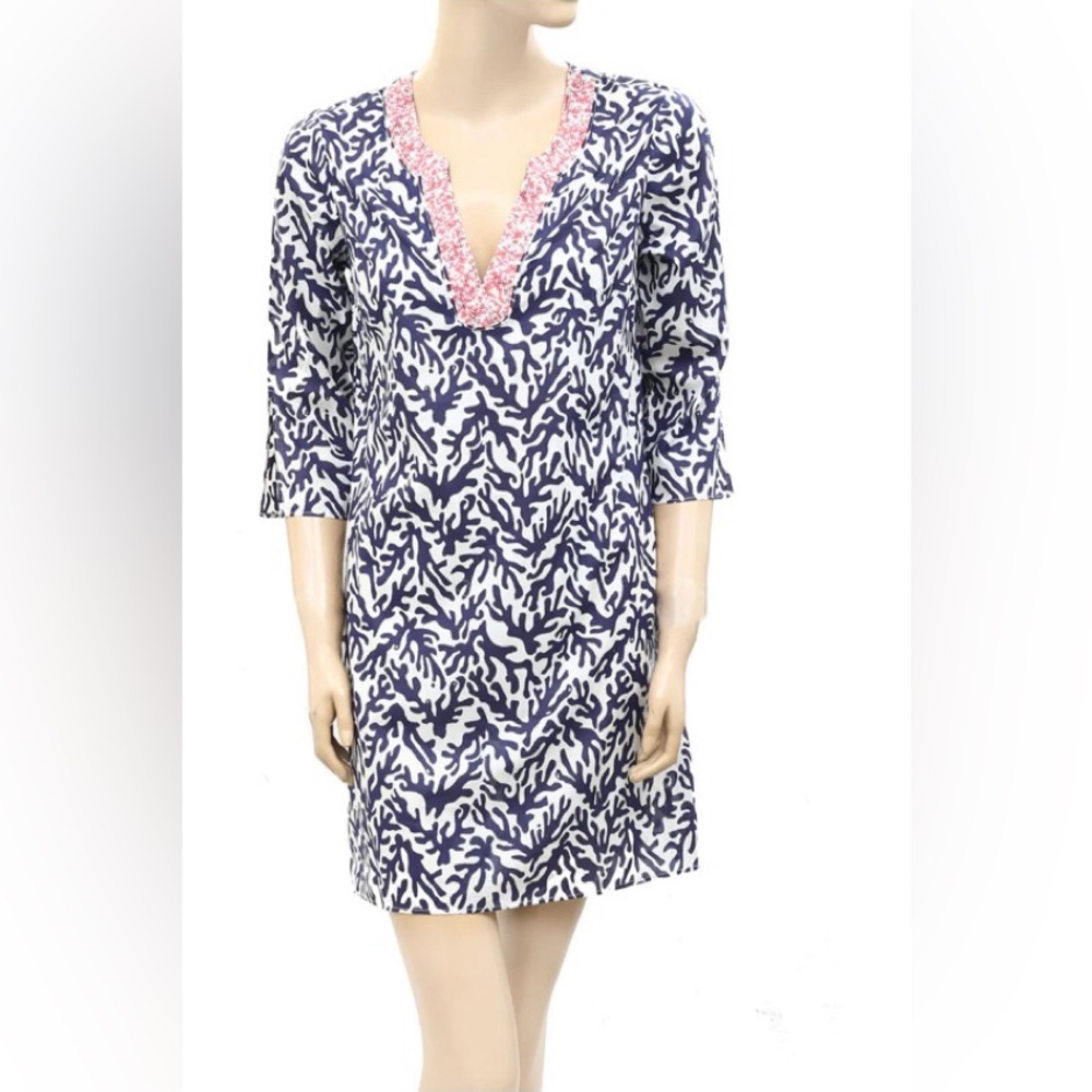 Lilly Pulitzer Courtney Tunic Navy and White Coral Print Dress Size L